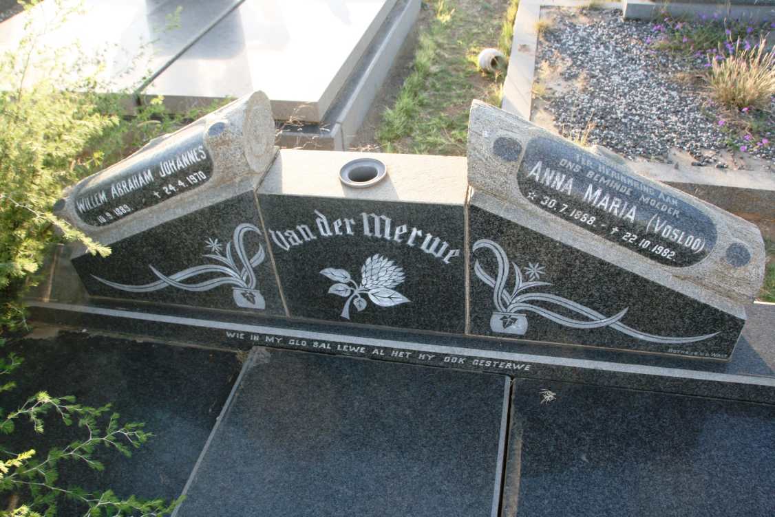 MERWE Willem Abraham Johannes, van der 1889-1970 & Anna Maria VOSLOO 1888-1982