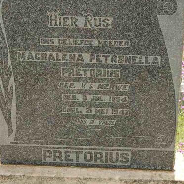 PRETORIUS Magdalena Petronella nee V.D. MERWE 1854-1942