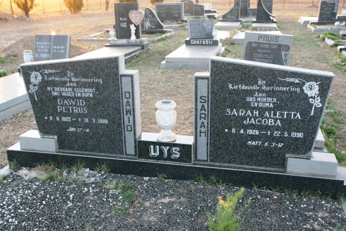 UYS Dawid Petrus 1922-1989 & Sarah Aletta Jacoba 1926-1990