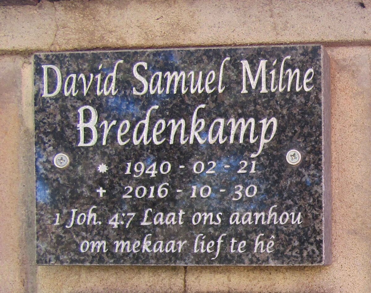 BREDENKAMP David Samuel Milne 1940-2016