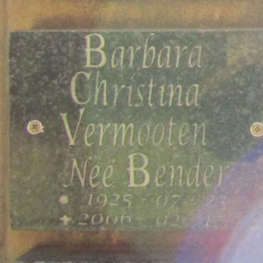 VERMOOTEN Barbara Christina nee BENDER 1925-2006