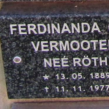 VERMOOTEN Ferdinanda C.F. nee RÖTH 1889-1977