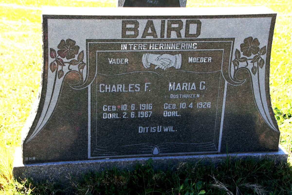 BAIRD Charles F. 1916-1967 & Maria G. OOSTHUIZEN 1928-