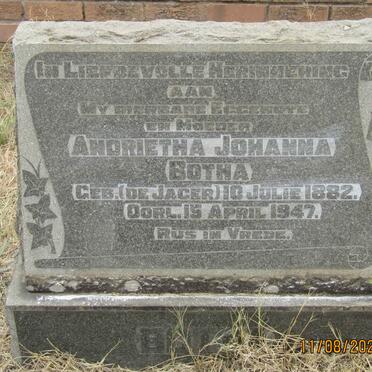BOTHA Andrietha Johanna nee DE JAGER 1882-1947
