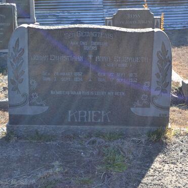 KRIEK Johan Christiaan 1862-1934 &amp; Anna Elizabeth FOURIE 1875-19?2
