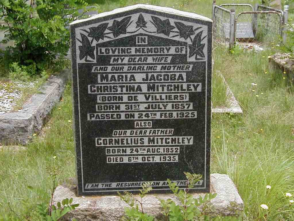 MITCHLEY Cornelius 1852-1935 &amp; Maria Jacoba Christina DE VILLIERS 1857-1925