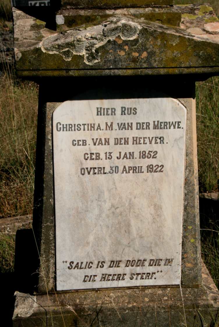 MERWE Christina M., van der nee VAN DEN HEEVER 1852-1922