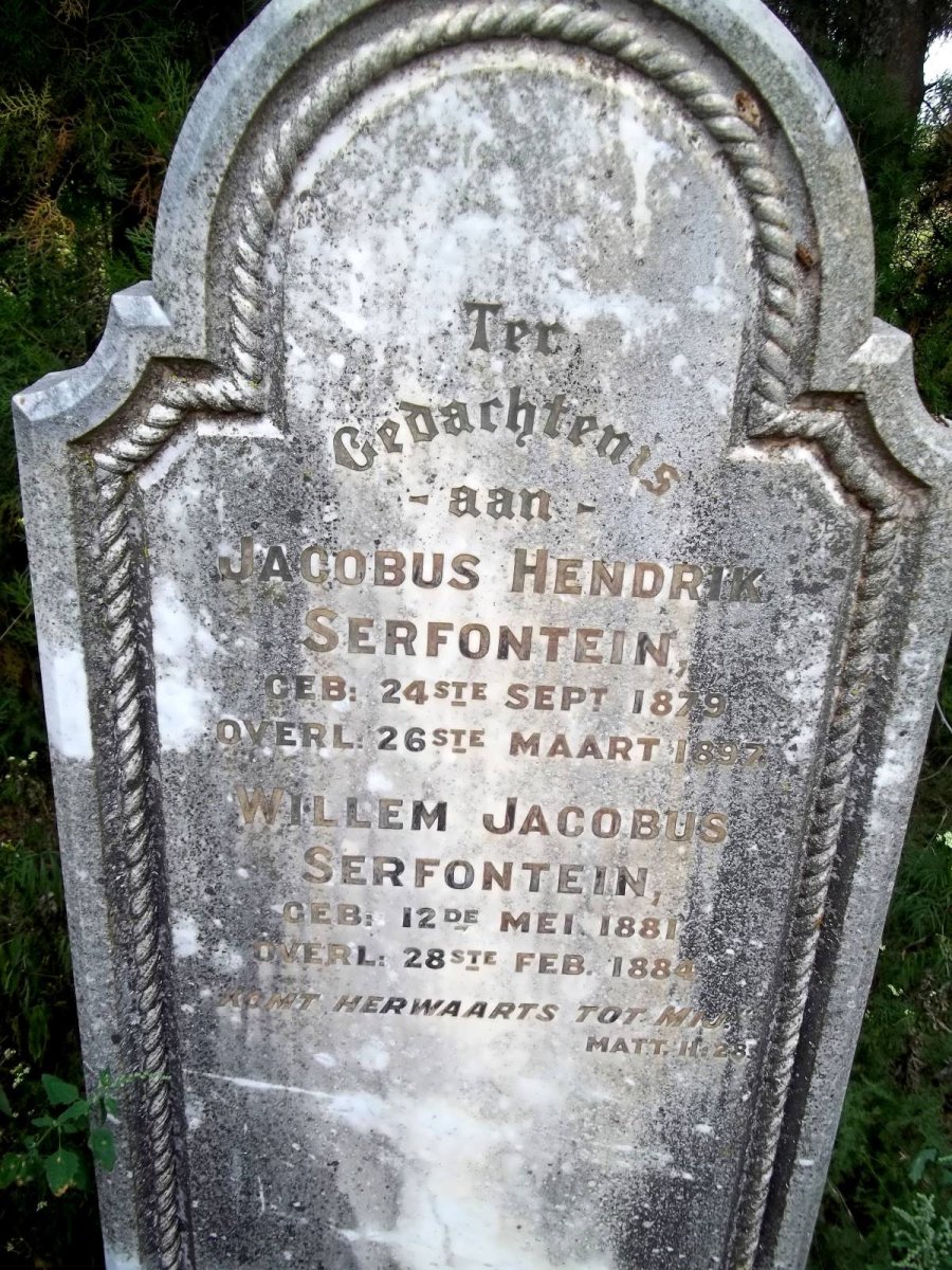 SERFONTEIN Jacobus Hendrik 1879-1890 :: SERFONTEIN Willem Jacobus 1881-1884