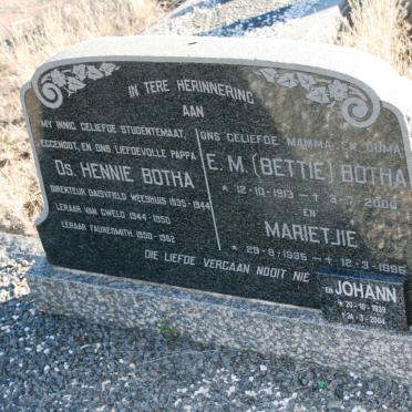 BOTHA Hennie &amp; E.M. 1913-2000 :: BOTHA Johann 1939-2004 :: BOTHA Marietjie 1935-1995