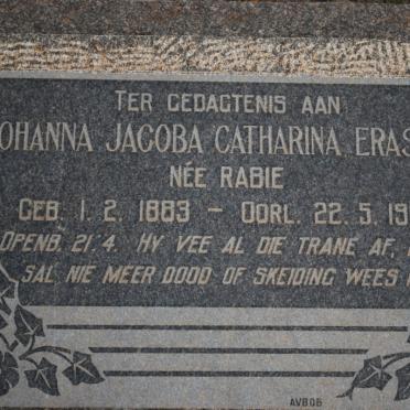 ERASMUS Johanna Jacoba Catharina nee RABIE 1883-1967
