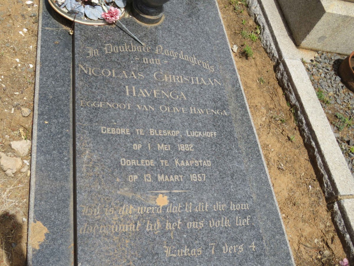 HAVENGA Nicolaas Christiaan 1882-1957