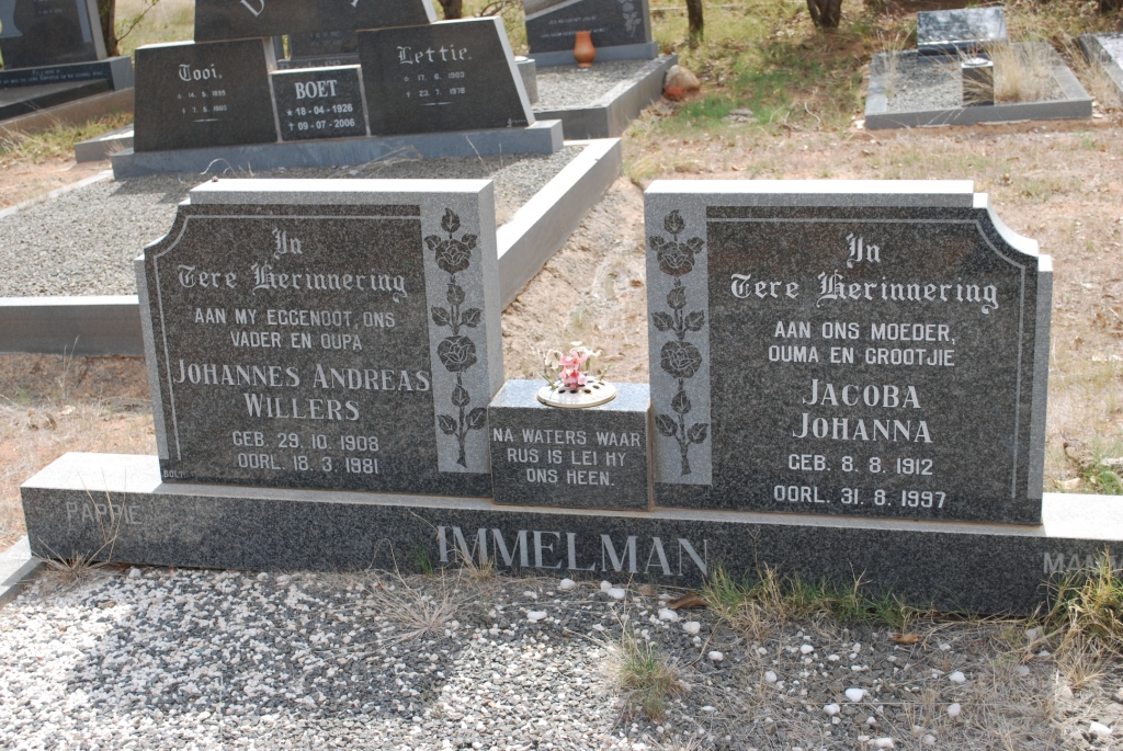 IMMELMAN Johannes Andreas Willers 1908-1981 &amp; Jacoba Johanna 1912-1997