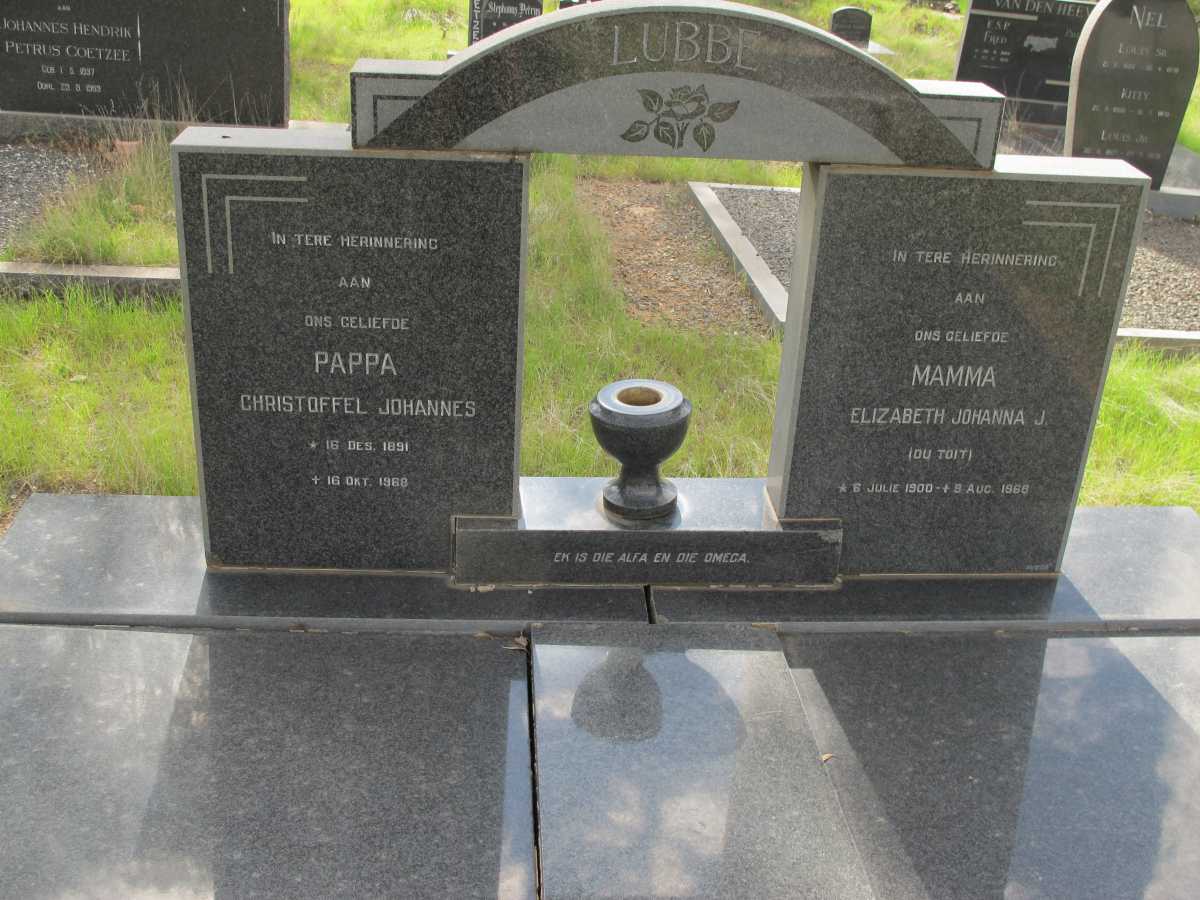 LUBBE Christoffel Johannes 1891-1968 &amp; Elizabeth Johanna J. du TOIT 1900-1966