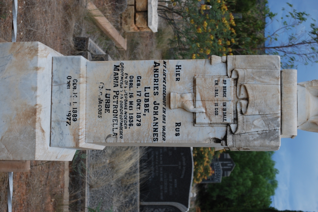 LUBBE Andries Johannes 1879-1936 &amp; Maria Petronella JACOBS 1889-1977