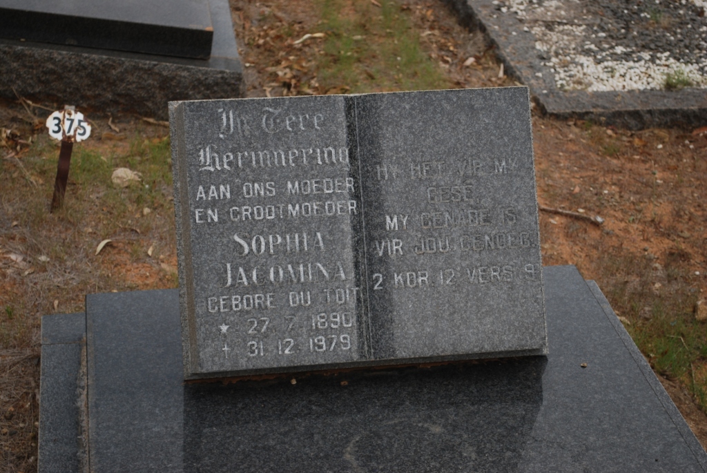 MERWE Sophia Jacomina, van der nee DU TOIT 1890-1979