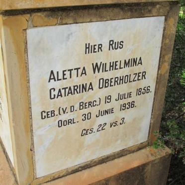 OBERHOLZER Aletta Wilhelmina Catarina nee v.d. BERG 1856-1936