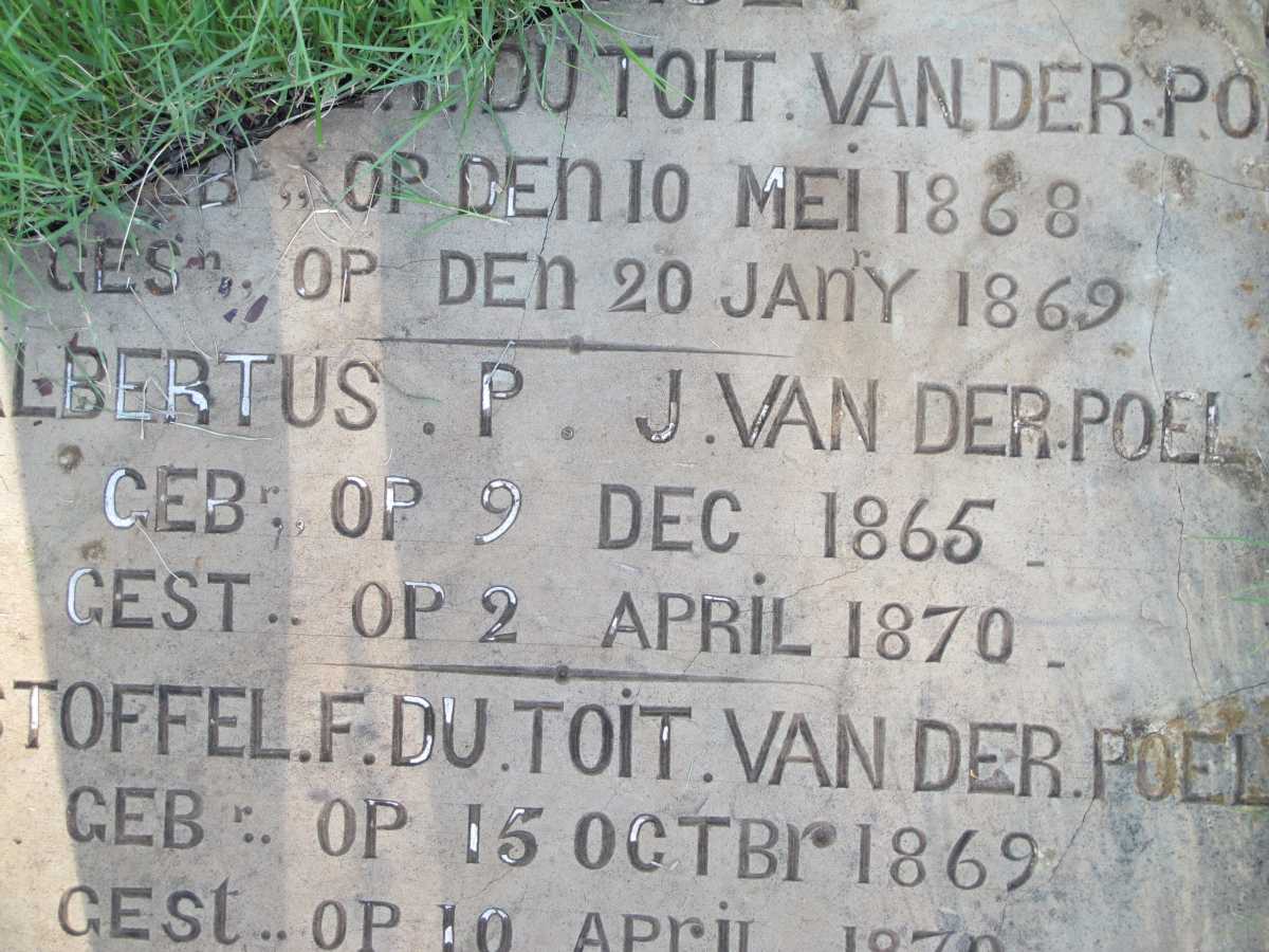 POEL Albertus P.J., van der 1865-1870 :: VAN DER POEL Du Toit 1868-1869 :: VAN DER POEL Christoffel F. Du Toit 1869-1870