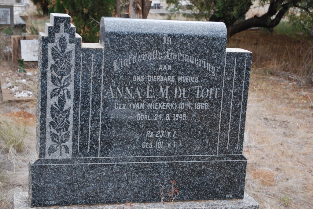 TOIT Anna E.M., du nee VAN NIEKERK 1868-1949