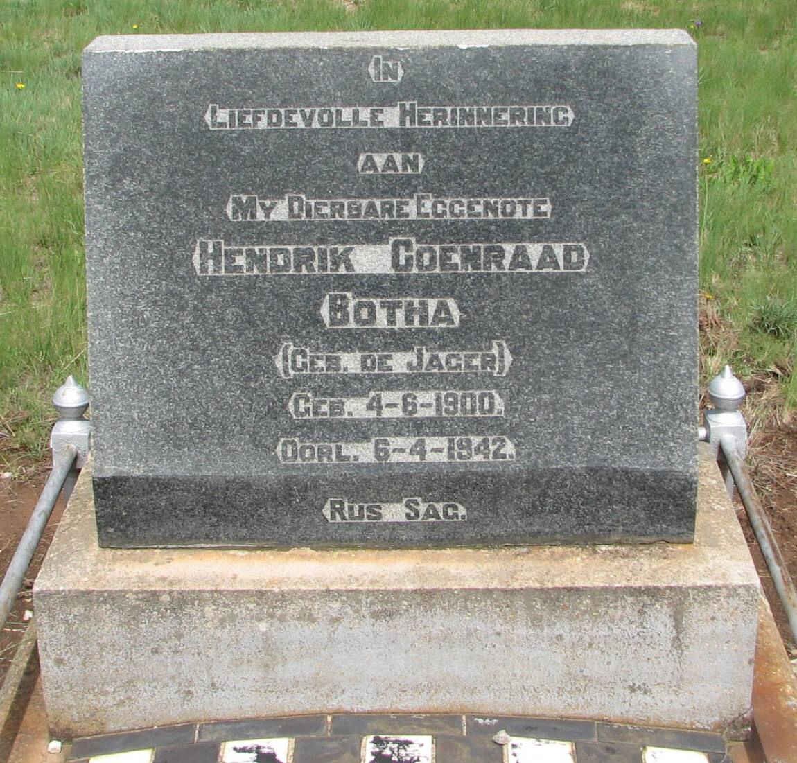 BOTHA Hendrik Coenraad nee DE JAGER 1900-1942