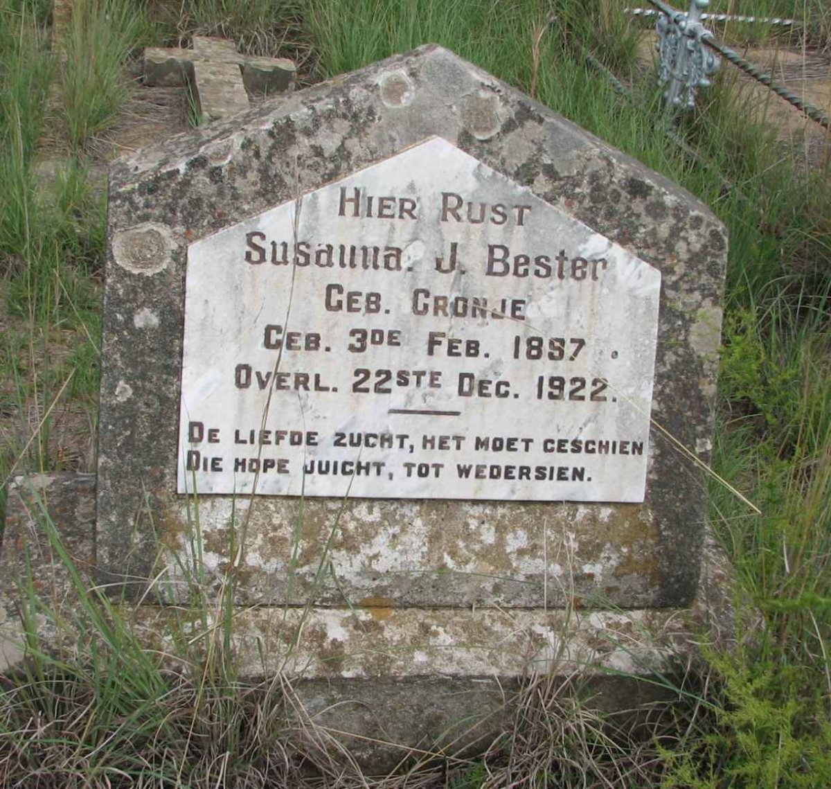 BESTER Susanna J. nee CRONJE 1897-1922