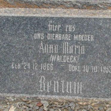 BENTAM Anna Maria nee WALDECK 1866-1953