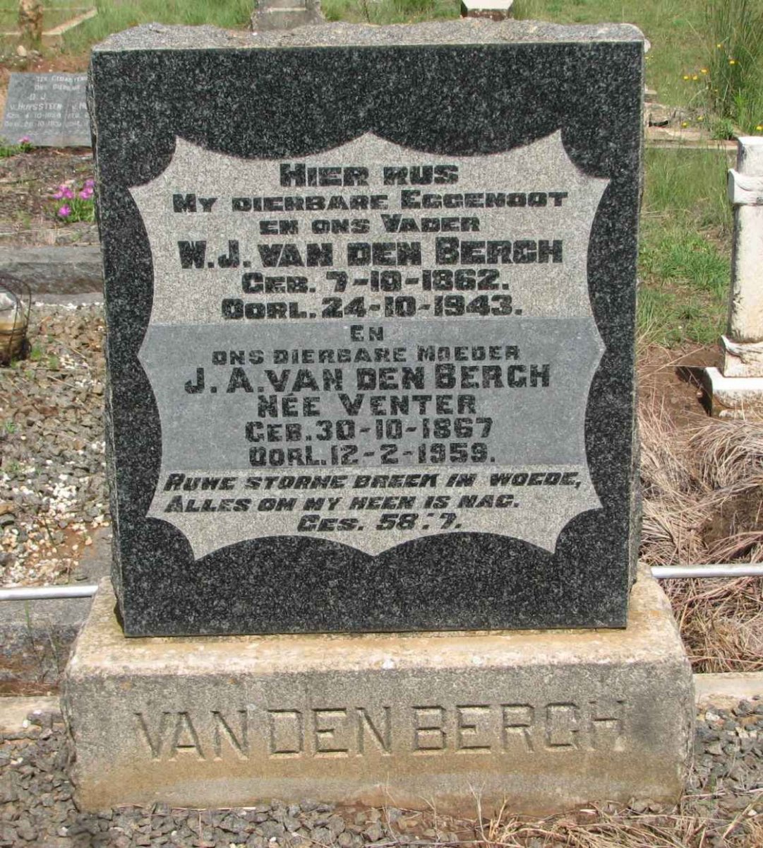 BERG W.J., van den 1862-1943 &amp; J.A. VENTER 1867-1959