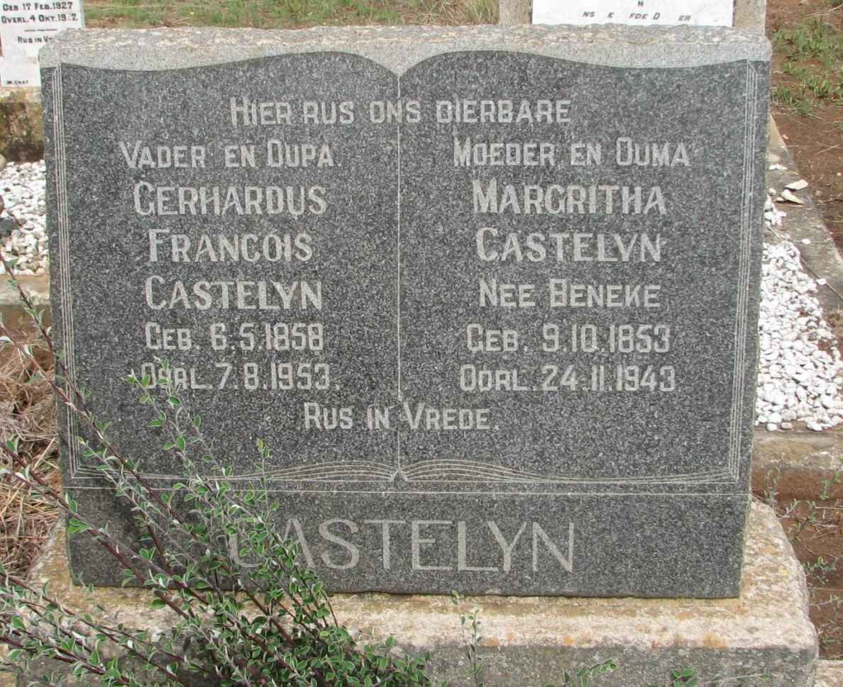 CASTELYN Gerhardus Francois 1858-1953 &amp; Margritha BENEKE 1853-1943