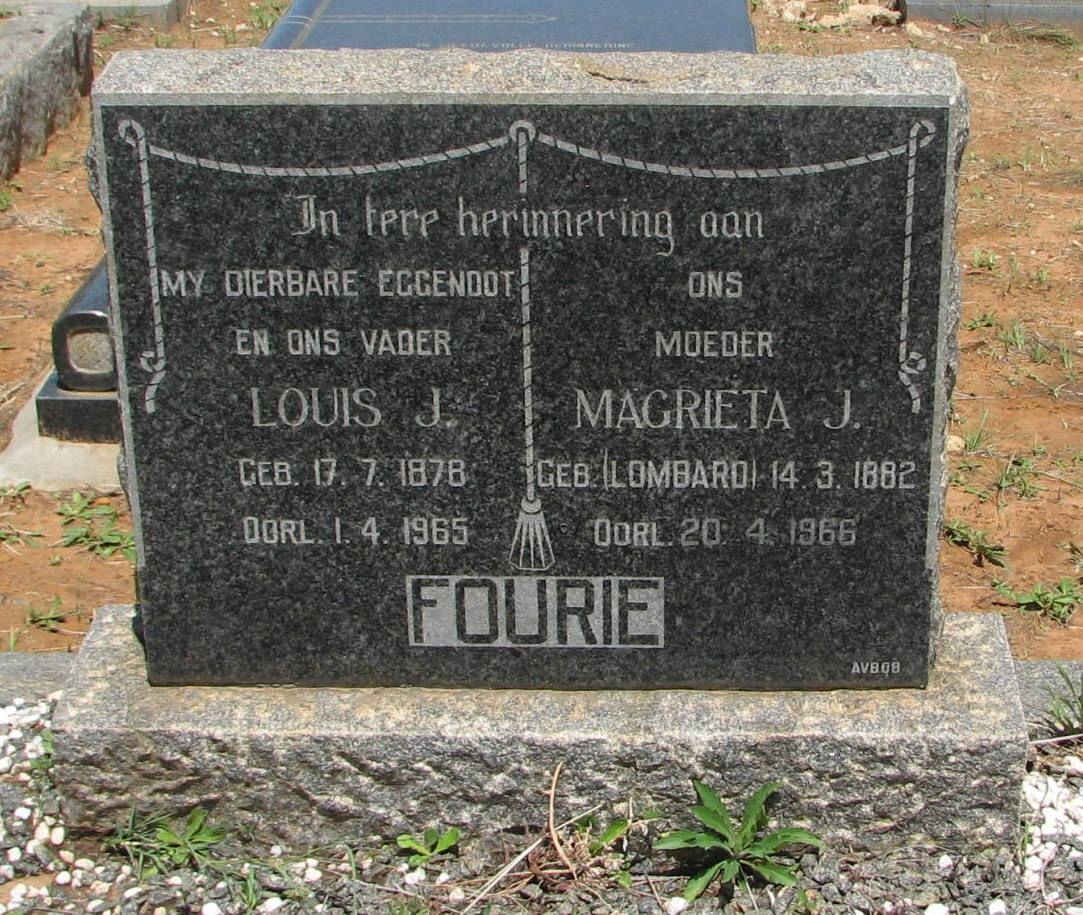 FOURIE Louis J. 1878-1965 &amp; Magrieta J. 1882-1966