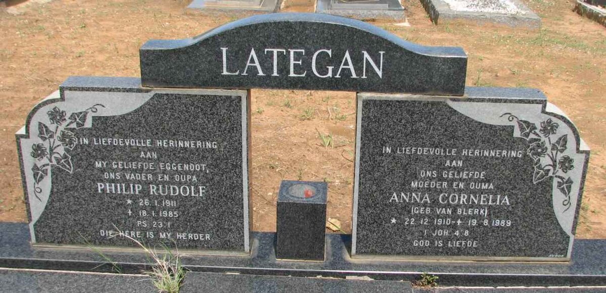 LATEGAN Philip Rudolf 1911-1985 &amp; Anna Cornelia VAN BLERK 1910-1989