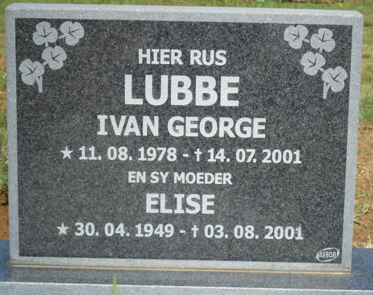LUBBE Ivan George 1978-2001 &amp; Elise 1949-2001
