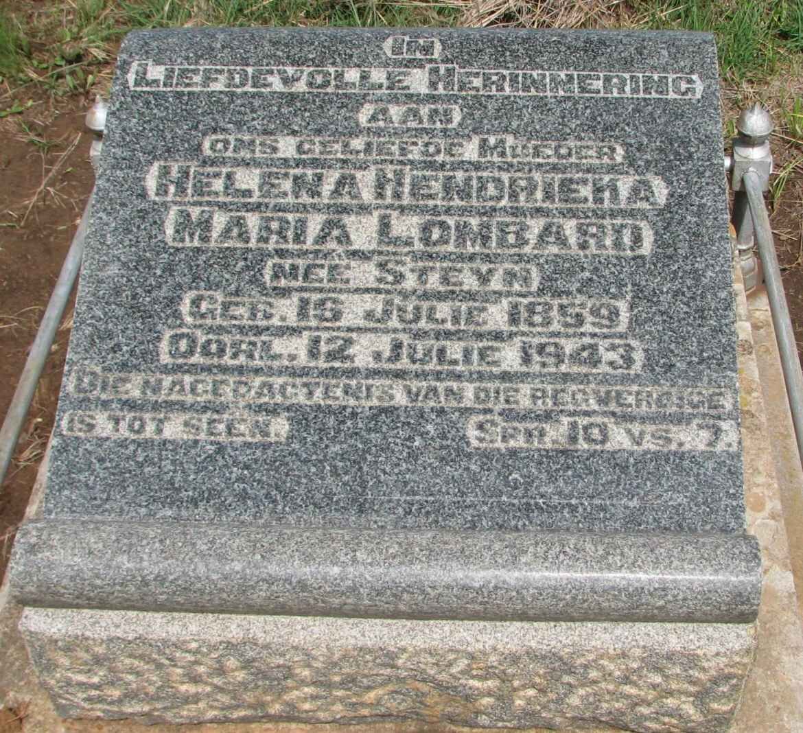 LOMBARD Helena Hendrieka Maria nee STEYN 1859-1943