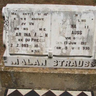 MALAN Martina nee DU PREEZ 1883-1926 :: STRAUSS Martina M.H. 1928-191930