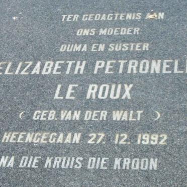 ROUX Elizabeth Petronella, le nee VAN DER WALT -1992