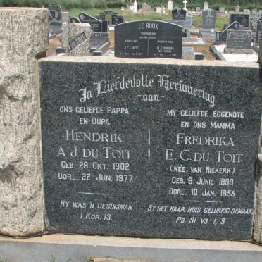 TOIT Hendrik A.J., du 1902-1977 &amp; Fredrika E.C. VAN NIEKERK 1899-1955 