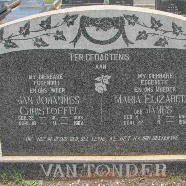 TONDER Jan Johannes Christoffel 1893-1964 &amp; Maria Elizabeth JAMES 1888-1959