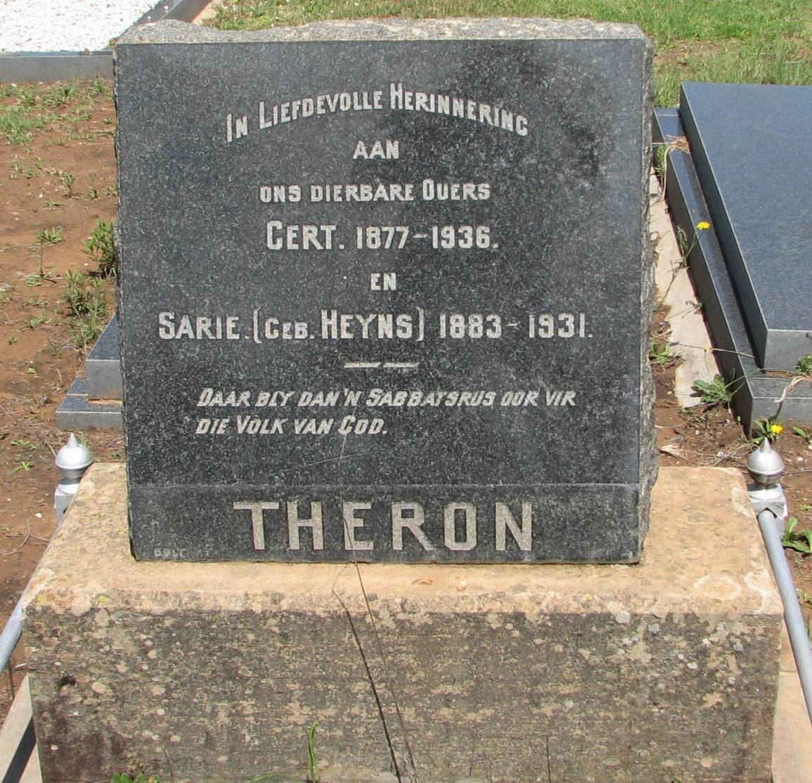 THERON Gert 1877-1936 &amp; Sarie HEYNS 1883-1931