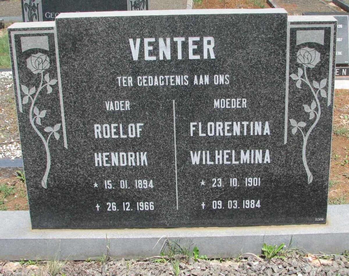 VENTER Roelof Hendrik 1894-1966 &amp; Florentina Wilhelmina 1901-1984
