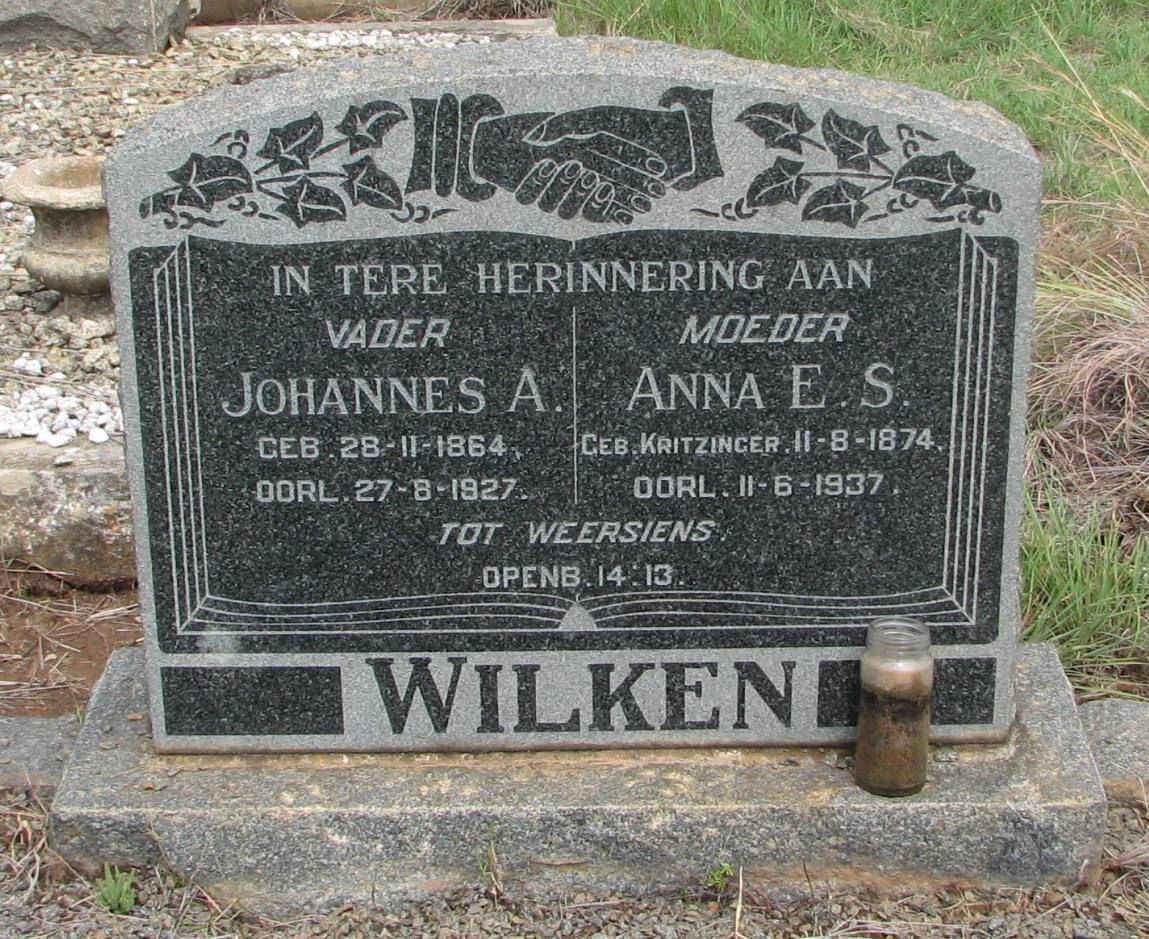 WILKEN Johannes A. 1864-1927 &amp; Anna E.S. KRITZINGER 1874-1937