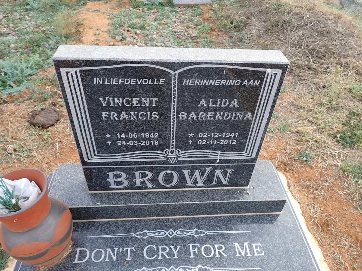 BROWN Vincent Francis 1942-2018 & Alida Barendina 1941-2012
