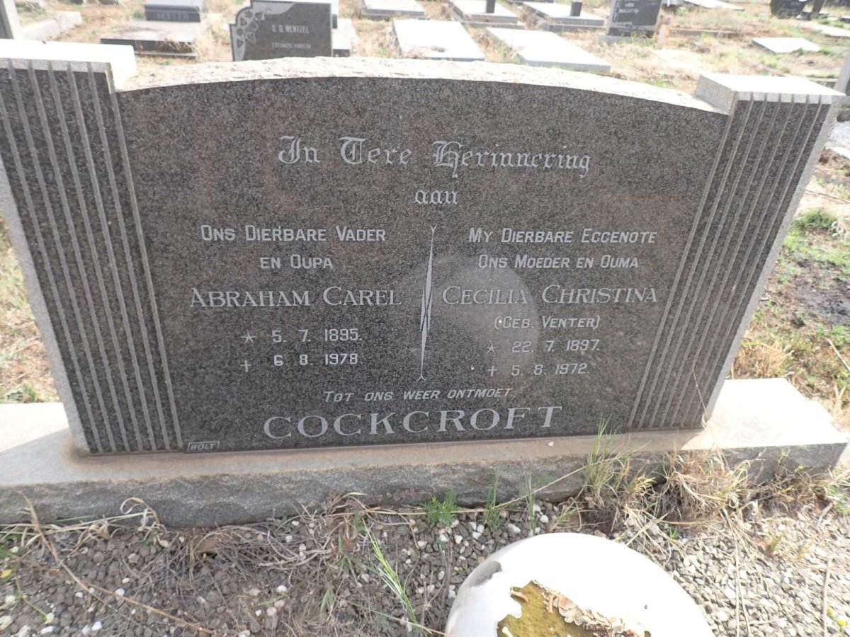 COCKCROFT Abraham Carel 1895-1978 & Cecilia Christina VENTER 1897-1972