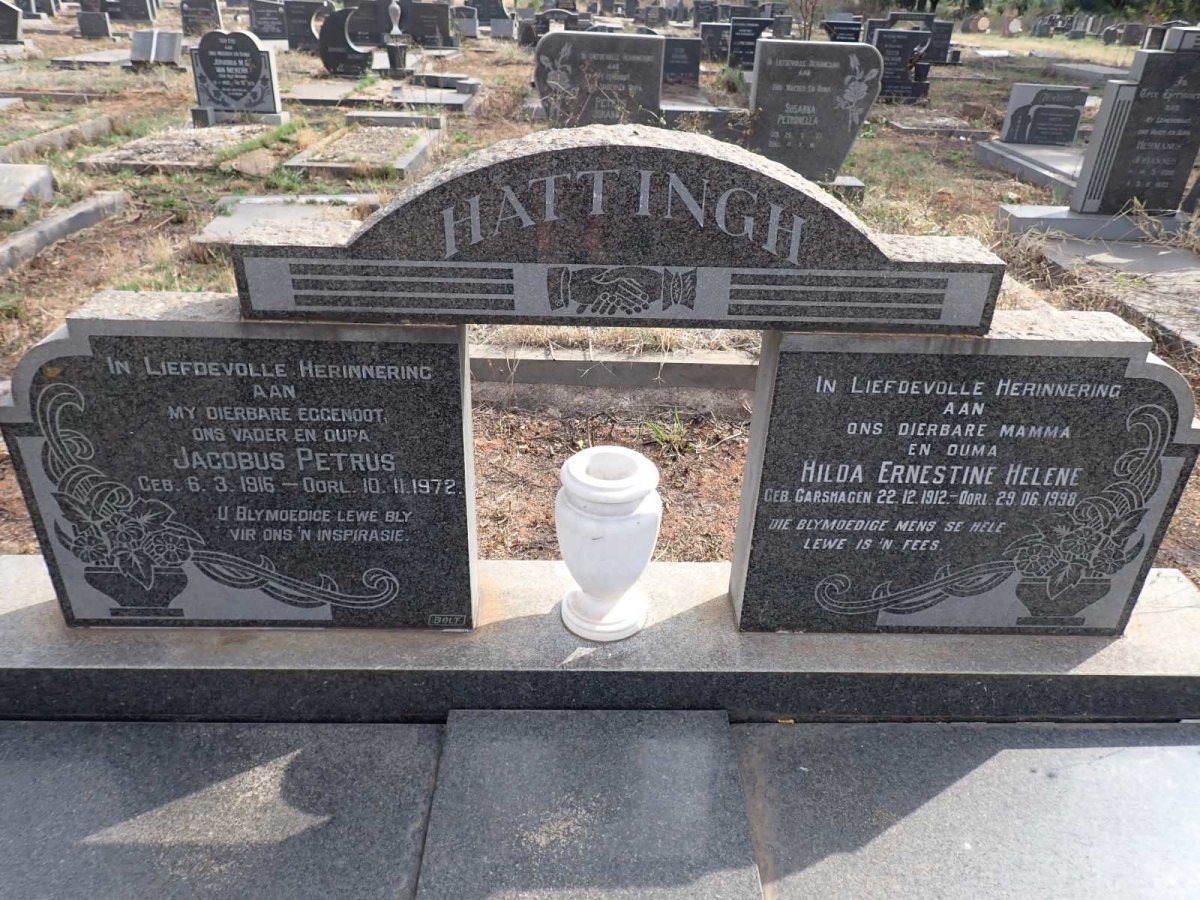 HATTINGH Jacobus Petrus 1916-1972 & Hilda Ernestine Helene GARSHAGEN 1912-1998 