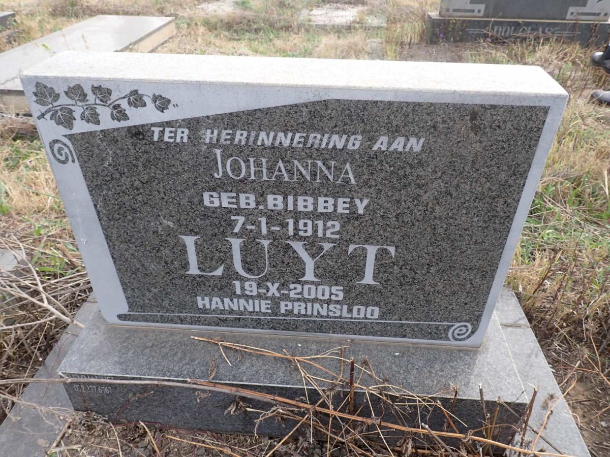 LUYT Johanna voorheen RAUTENBACH voorheen PRINSLOO nee BIBBEY 1912-2005