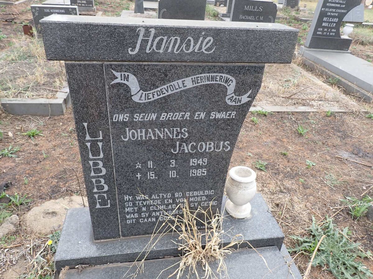 LUBBE Johannes Jacobus 1949-1985
