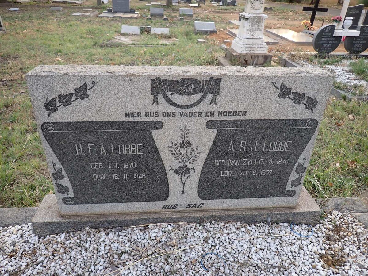 LUBBE H.F.A. 1870-1948 & A.S.J. VAN ZYL 1876-1957