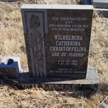 WILLEMSE Wilhelmina Catherina Christoffelina nee DU PLESSIS 1890-1980