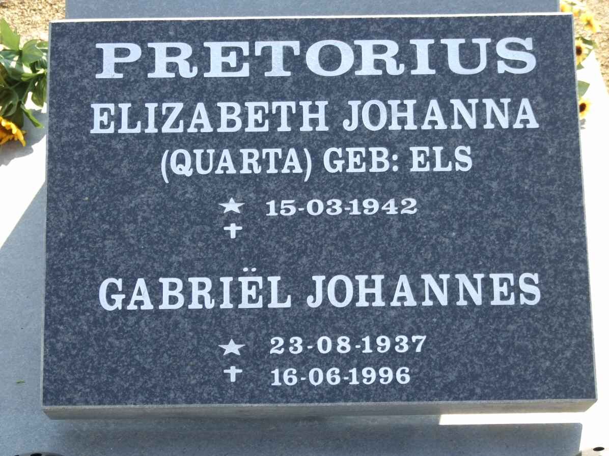 PRETORIUS Gabriel Johannes 1937-1996 &amp; Elizabeth Johanna nee ELS 1942-