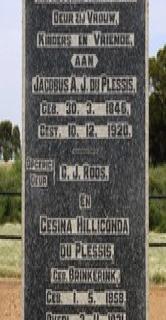 PLESSIS Jacobus, A.J., du 1845-1920 &amp; Gesina Hilliconda BRINKERINK 1858-1921