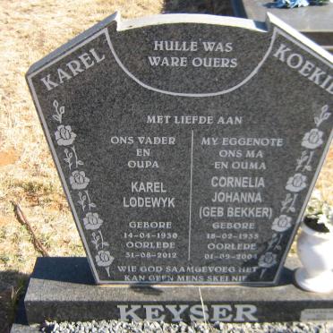 KEYSER Karel Lodewyk 1930-2012 &amp; Cornelia Johanna BEKKER 1935-2004