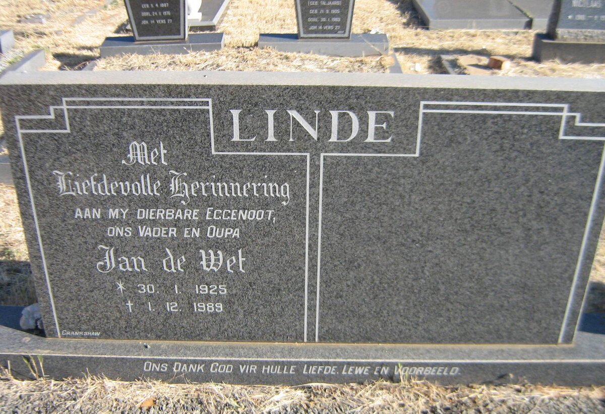 LINDE Jan de Wet 1925-1989