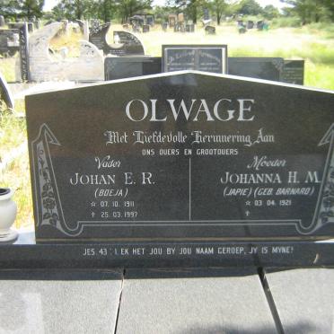 OLWAGE Johan E.R. 1911-1997 &amp; Johanna H.M. BARNARD 1921-